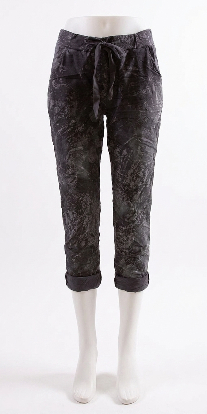 NEW GIGI MODA brillare silver glitter splashed paint tie waist cropped pants in